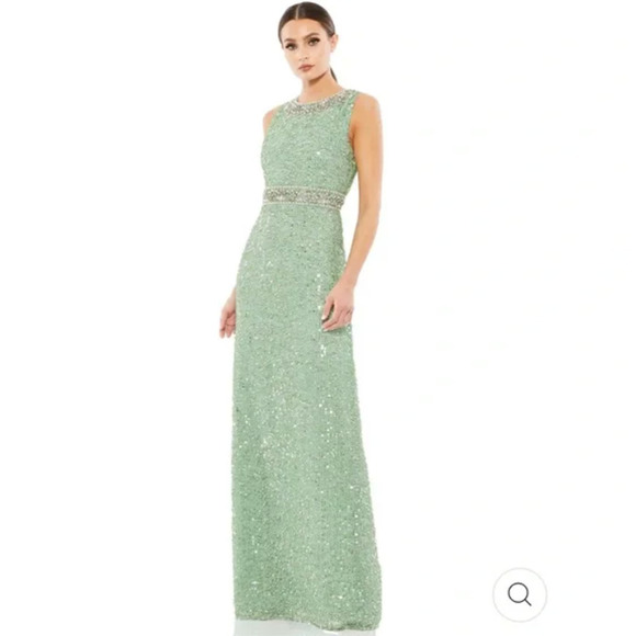 NWOT Mac Duggal Bead & Sequin Full-Length Column Gown Women's Mint Green Size 16 - Picture 1 of 7